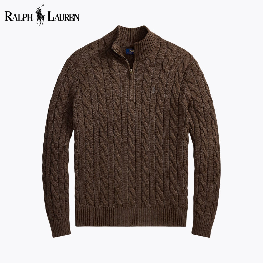 RL Chunky Cable-Knit Cotton Quarter-Zip Sweater
