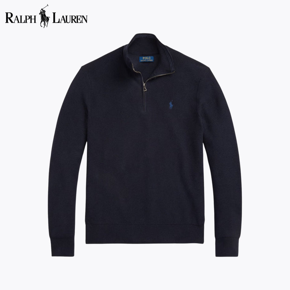 RL Mesh-Knit Cotton Quarter-Zip Sweater