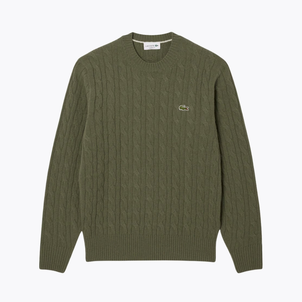 LC Cable Knit Carded Wool Crew Neck Sweater
